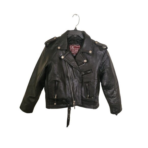 Leather Club  Kids Sz XXXL  Black Leather Motorcycle Biker Jacket Zipper  VTG - Picture 1 of 4